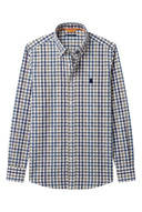 Camisa Cuadros Azul/Camel Cuello Botón Hombre