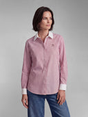 Camisa Rayas Burdeos Cuello y Puños Blancos Mujer