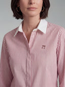 Camisa Rayas Burdeos Cuello y Puños Blancos Mujer