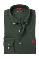 Camisa Verde Kaki  Sarga Cuello Botón Hombre