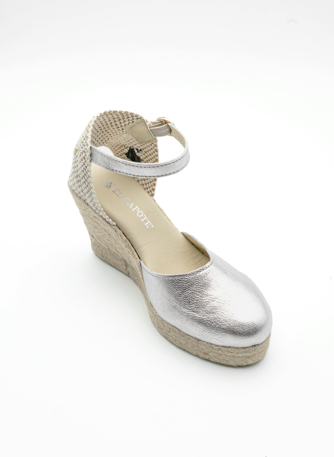 女款銀色金屬坡跟麻底鞋
