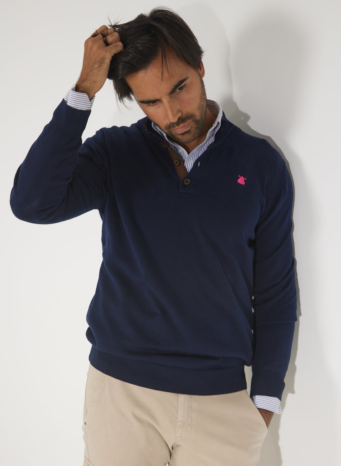 Men's Blue 4 Button Sweater