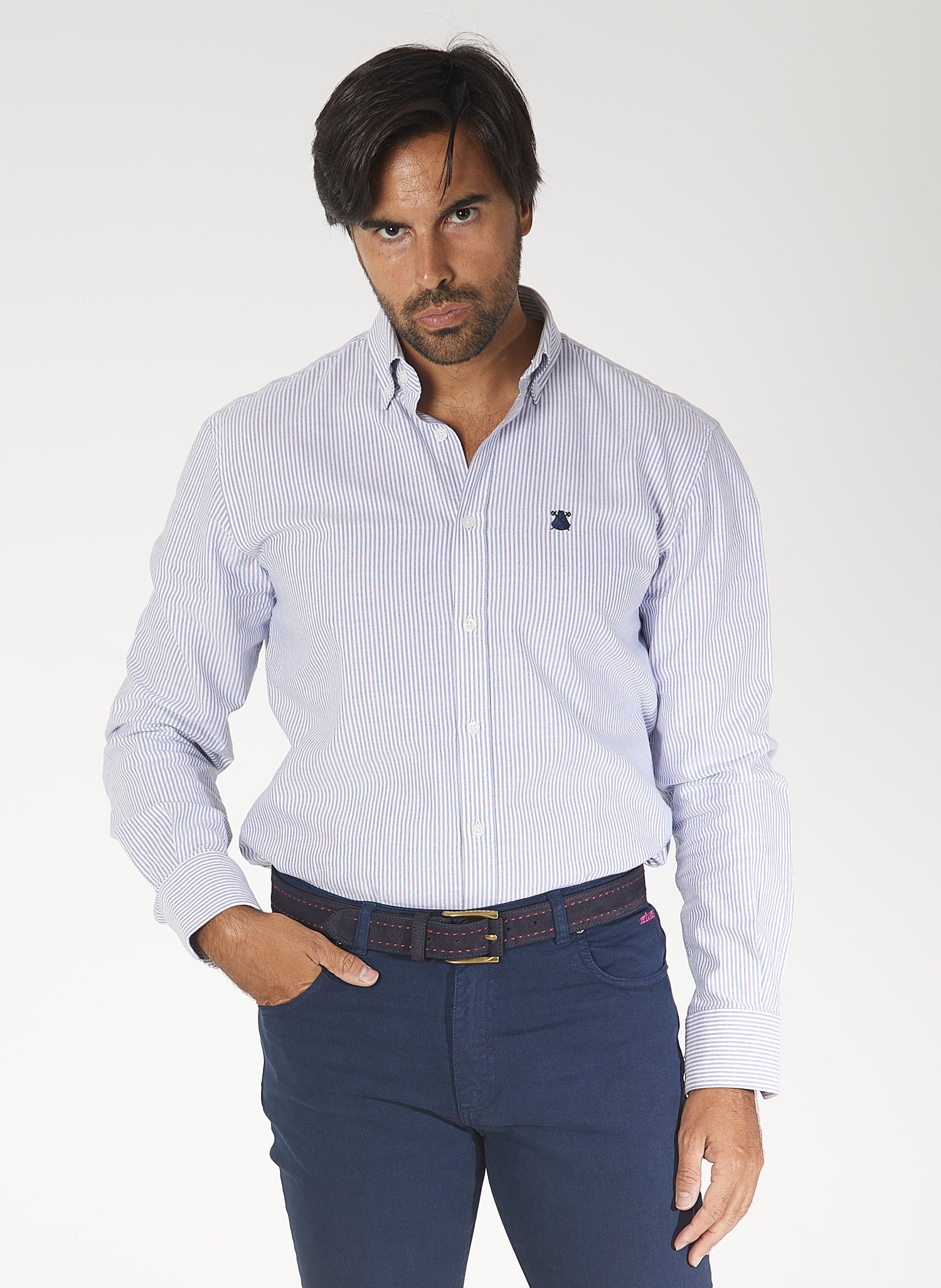 Blue striped button-down man shirt