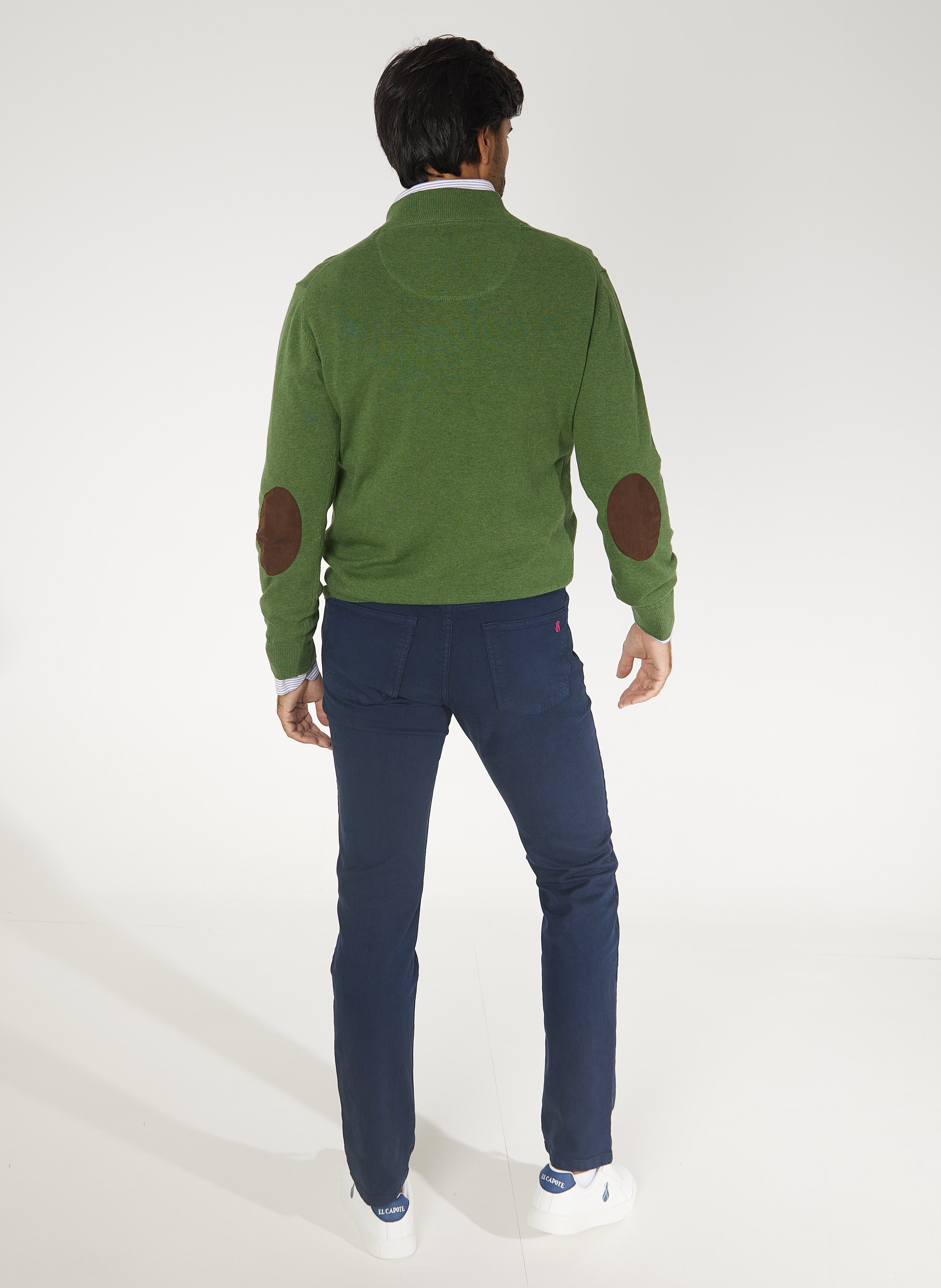 Green Sweater 4 Buttons and Elbow Patches Man