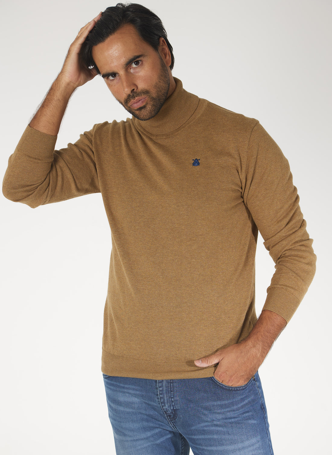 Pull Col Roule Camel Homme