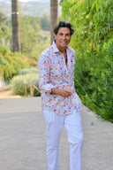 Camisa Blanca Flores Multicolor Hombre