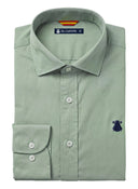 Camisa Sarga Verde Claro Cuello Italiano Hombre