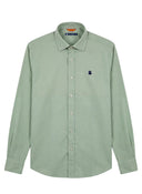 Camisa Sarga Verde Claro Cuello Italiano Hombre