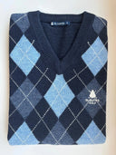 Chaleco Azul Lambswool Cuello Pico Rombos Mujer