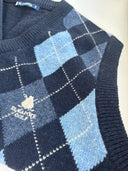 Chaleco Azul Lambswool Cuello Pico Rombos Mujer