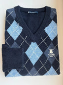 Jersey Azul Lambswool Cuello Pico Rombos Mujer