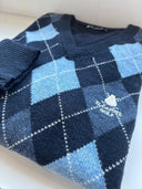 Jersey Azul Lambswool Cuello Pico Rombos Hombre