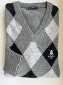Jersey Gris Lambswool Cuello Pico Rombos Mujer