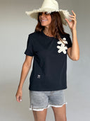 Camiseta Negra Crochet Mujer