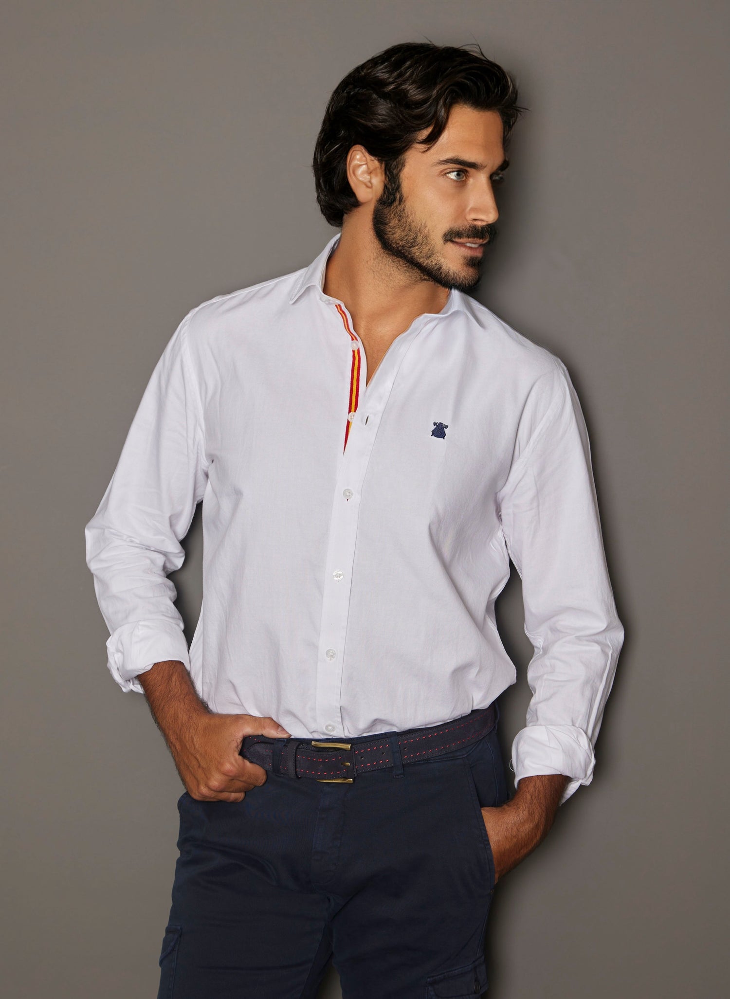 Camisa Blanca Cinta España Cuello Italiano Hombre