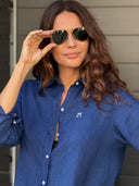 Camisa Azul Marino 100% Lino Mujer