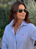 Camisa Rayas Azules 100% Lino Mujer