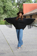 Sudadera Negra Flecos Mujer