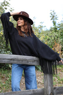 Sudadera Negra Flecos Mujer