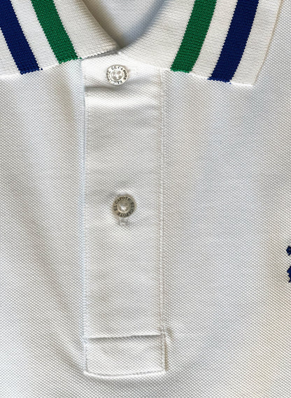 Men's White Striped Collar Polo