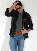 Chemise à poche à carreaux écossais bleu et vert pour homme 