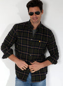 Chemise à poche à carreaux écossais bleu et vert pour homme 