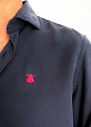 Camisa Tencel Azul Marino Cuello Italiano Hombre