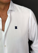 Camisa Tencel Blanca Cuello Italiano Hombre