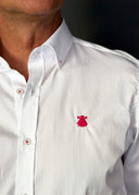 Camisa Blanca Sarga Hilo Rosa Hombre