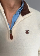 Jersey Beige Lambswool Cuello Cremallera Hombre