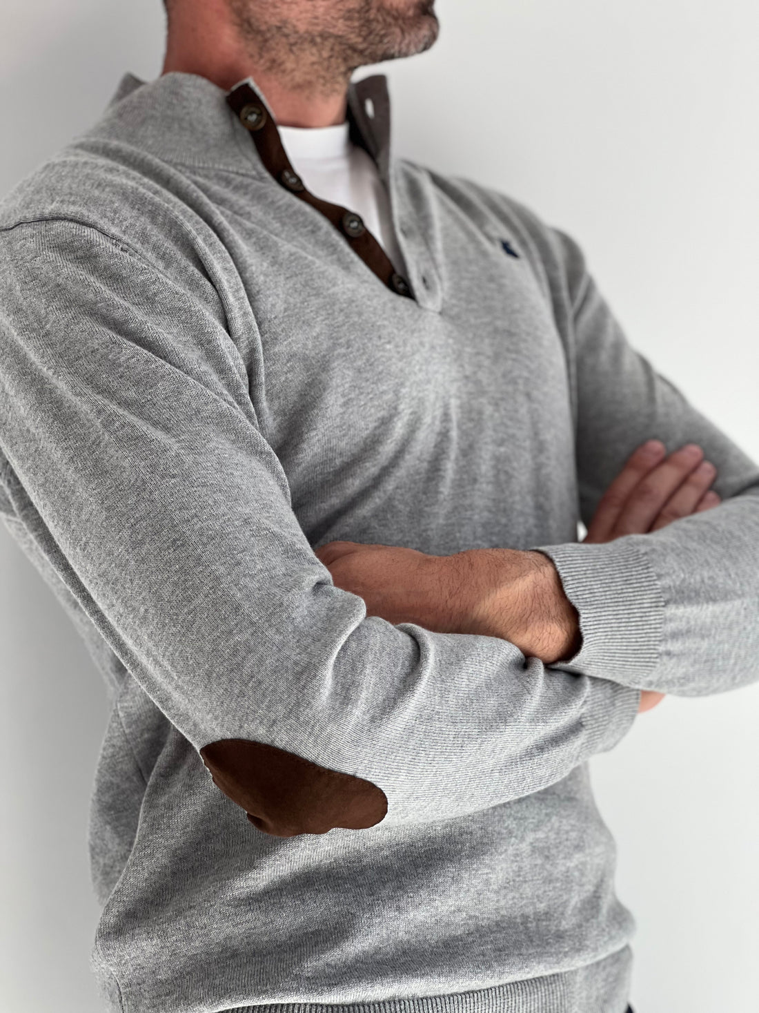 Men's Gray 4 Buttons Sweater