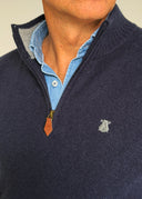 Jersey Azul Lambswool Cuello Cremallera Hombre