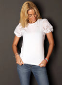 Camiseta o Blusa Blanca Manga Encaje Mujer