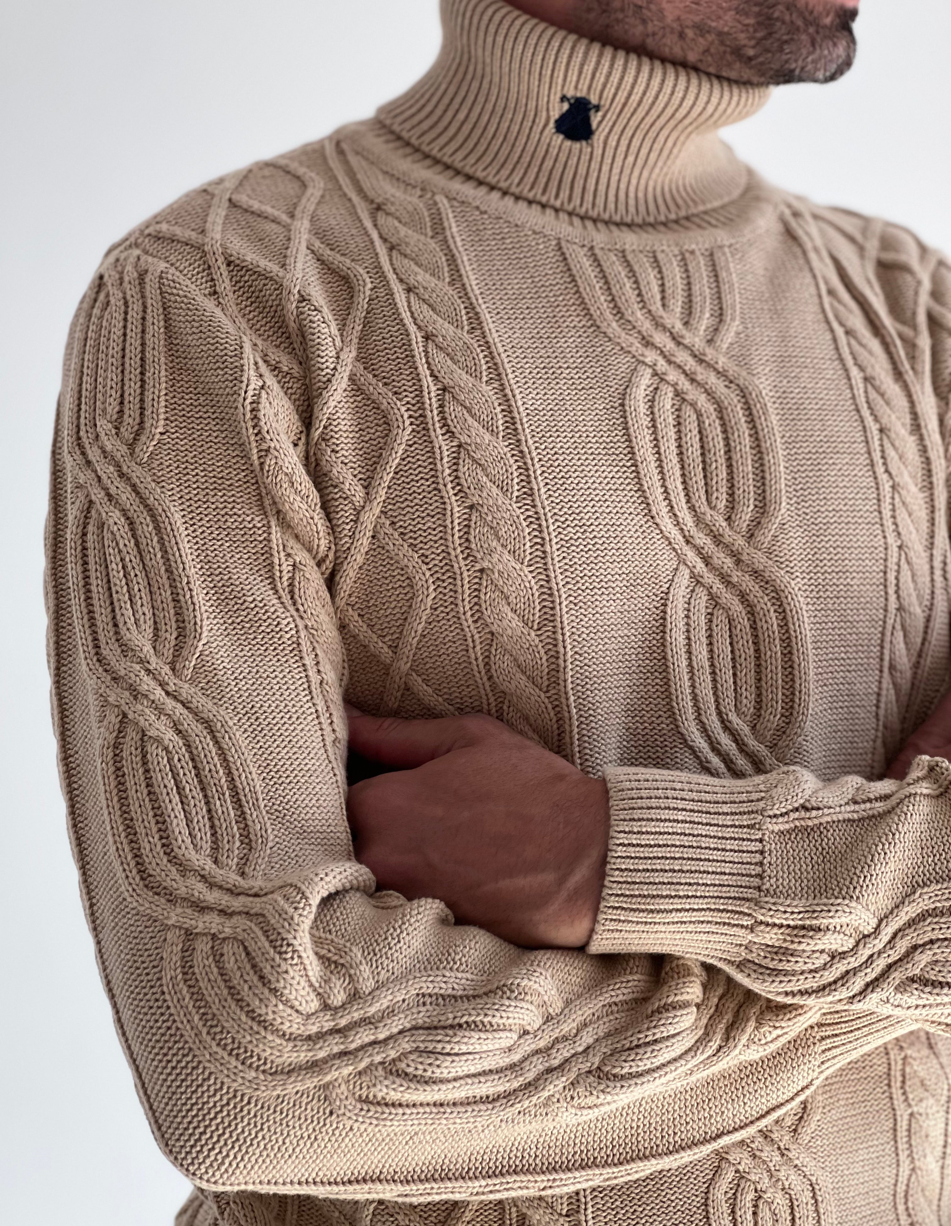 Men's Cable Knit Sweater Beige