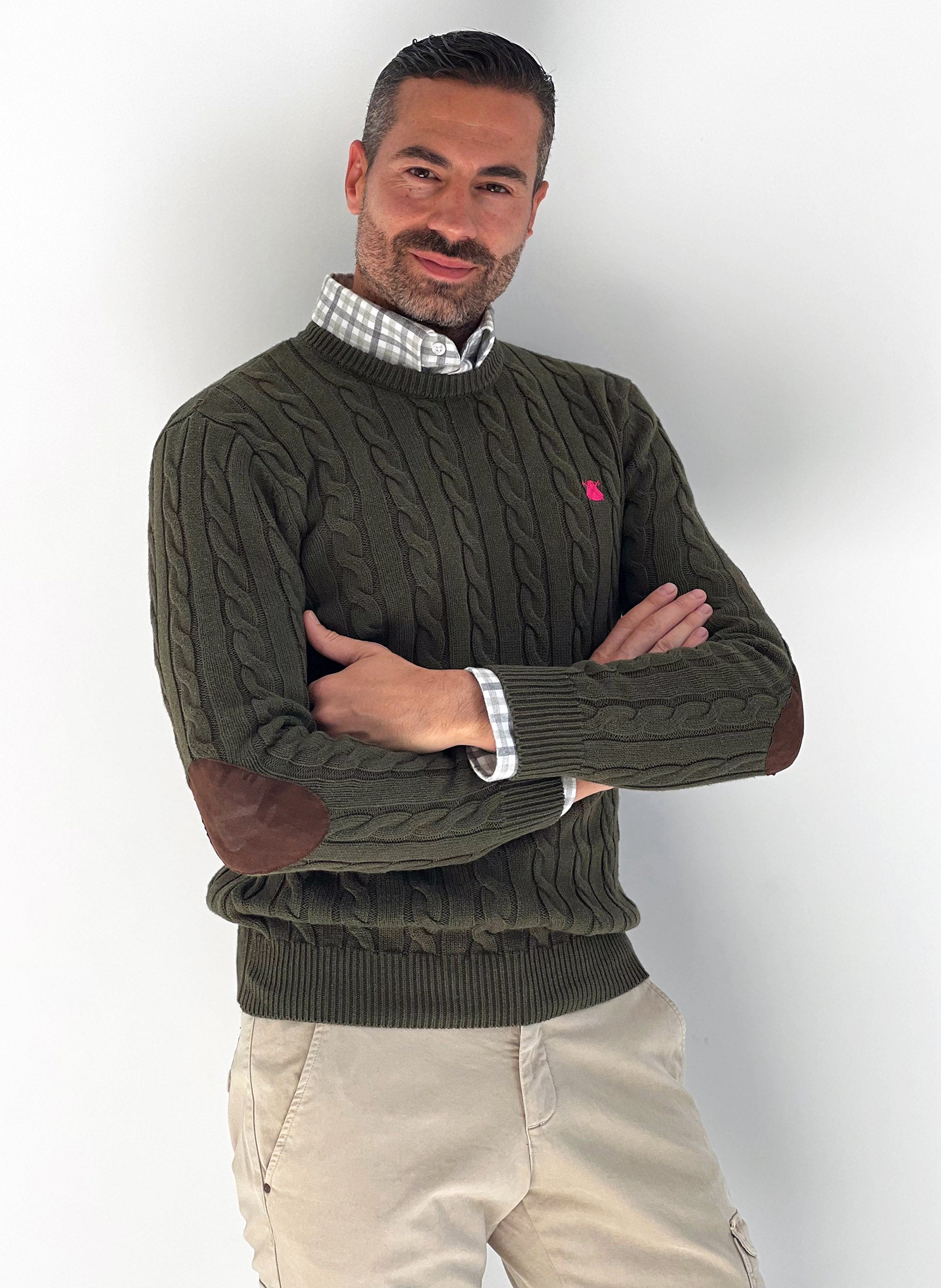 Heren Eights Elleboogbeschermers Sweater Kaki