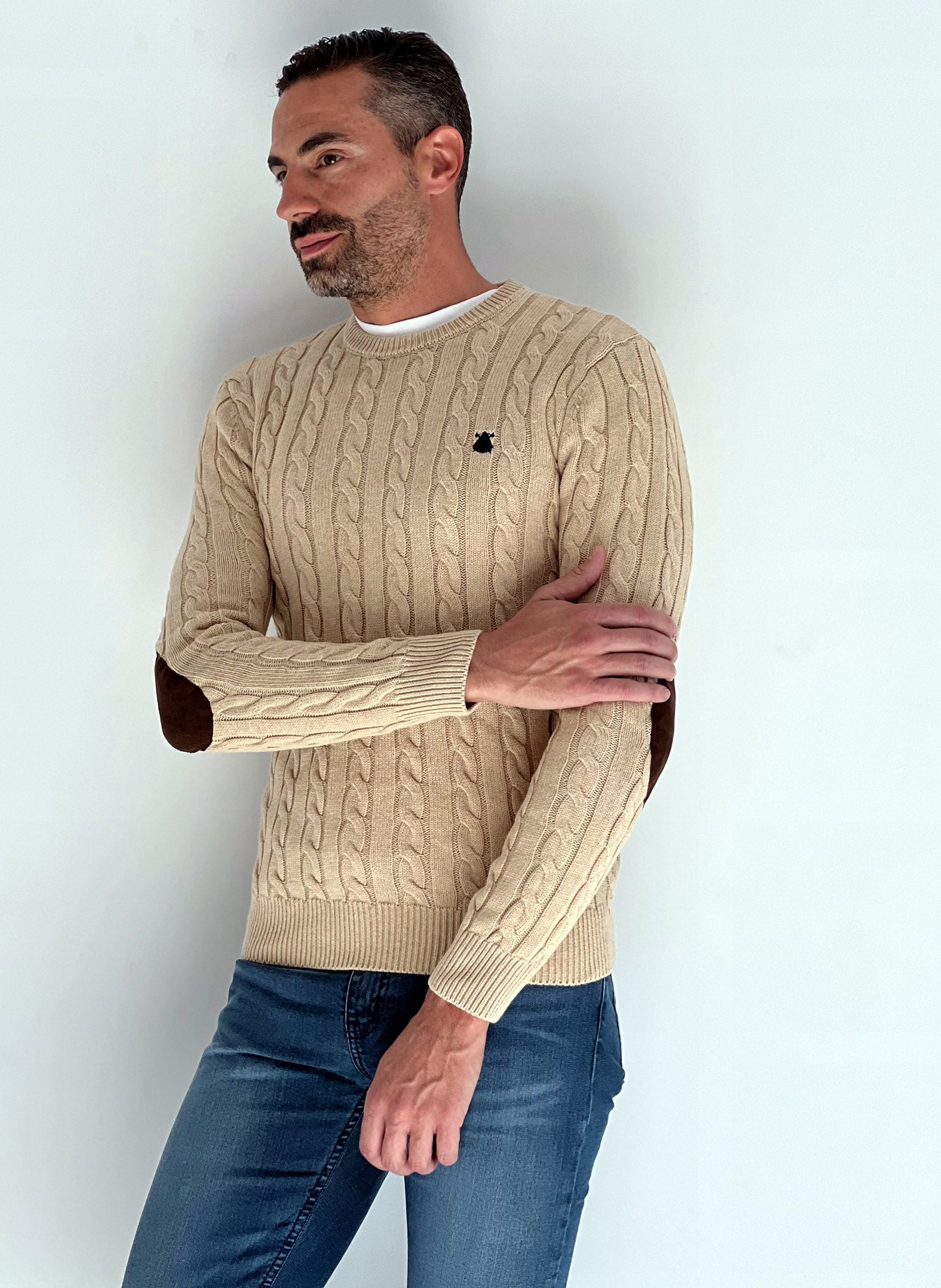 Men's Eights Elbow Pads Sweater Beige