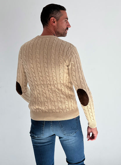 Men's Eights Elbow Pads Sweater Beige