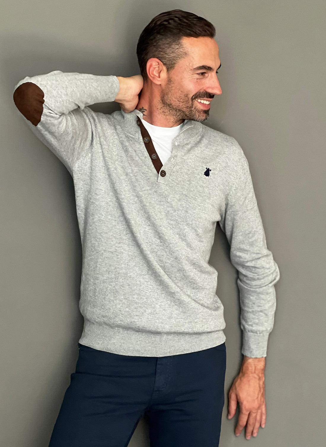 Men's Gray 4 Buttons Sweater