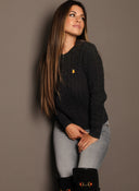 Schwarzer Zopfstrickpullover für Damen