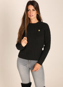 Schwarzer Zopfstrickpullover für Damen