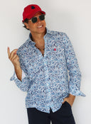 Camisa Estampada Hojas Azules Hombre