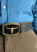 Cinturón Negro Piel Vacuno Chapón Toro