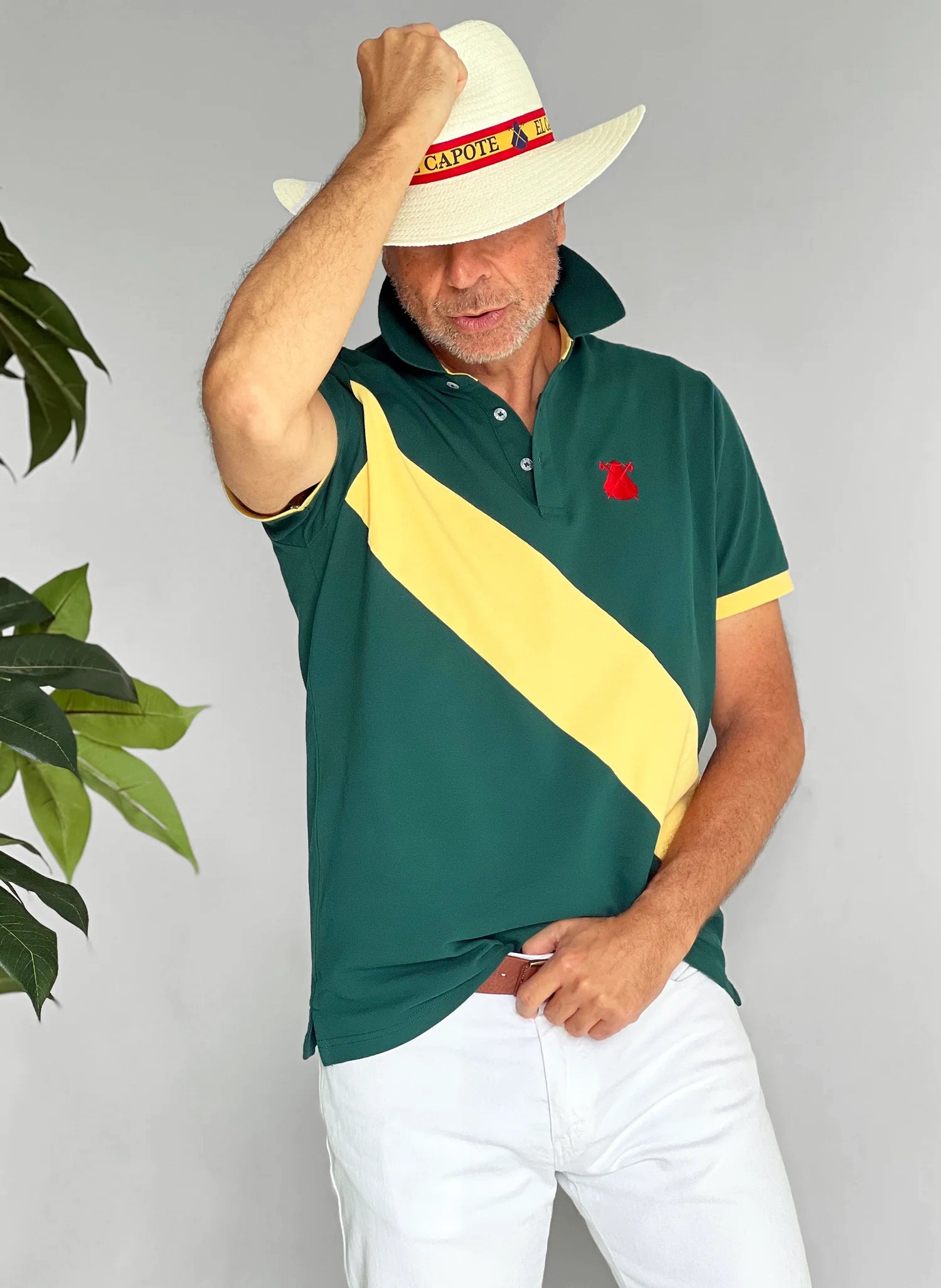 Men's Polo Green Yellow Stripe
