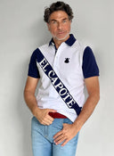 Polo Blanco Franja Azul Marino Hombre