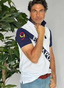 Polo Blanco Franja Azul Marino Hombre