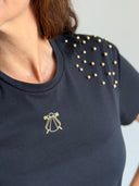 Camiseta Negra Perlas Mujer
