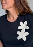 Camiseta Negra Crochet Mujer