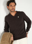 Jersey Cuello Pico Marrón Algodón Hombre