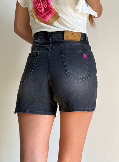 Short in denim with brodé logo for women