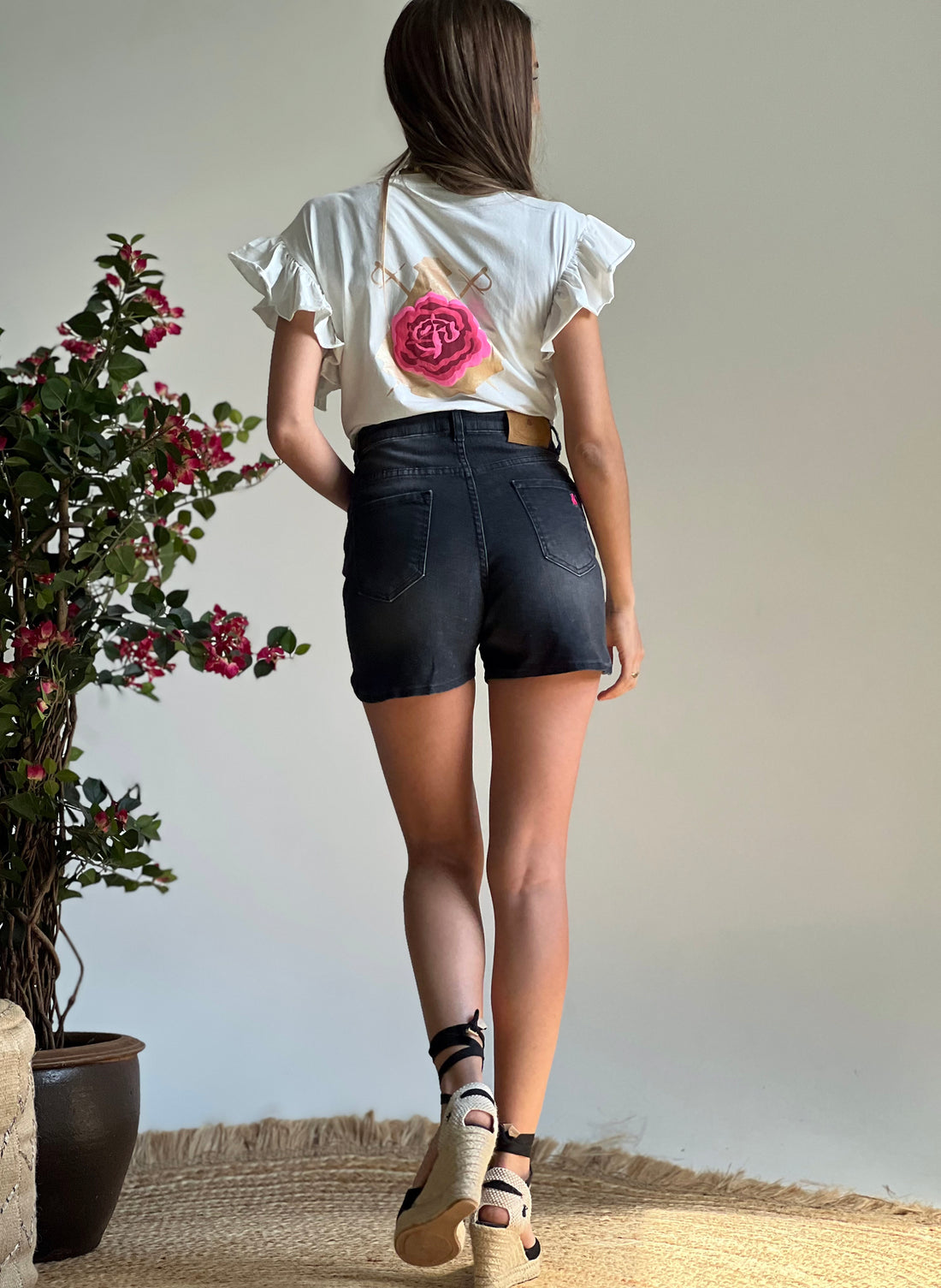 Shorts aus Denim mit Brodé-Logo für Damen